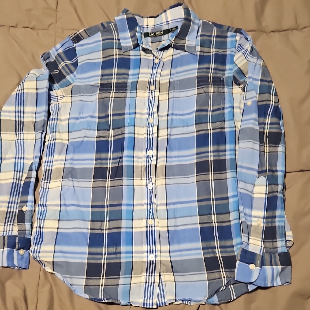 Ralph Lauren Blue and White Plaid Women's Shirt